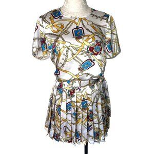 Skirt Top Set Womens Size Small S Vintage Lion And Horse Chain Print Back Zipper